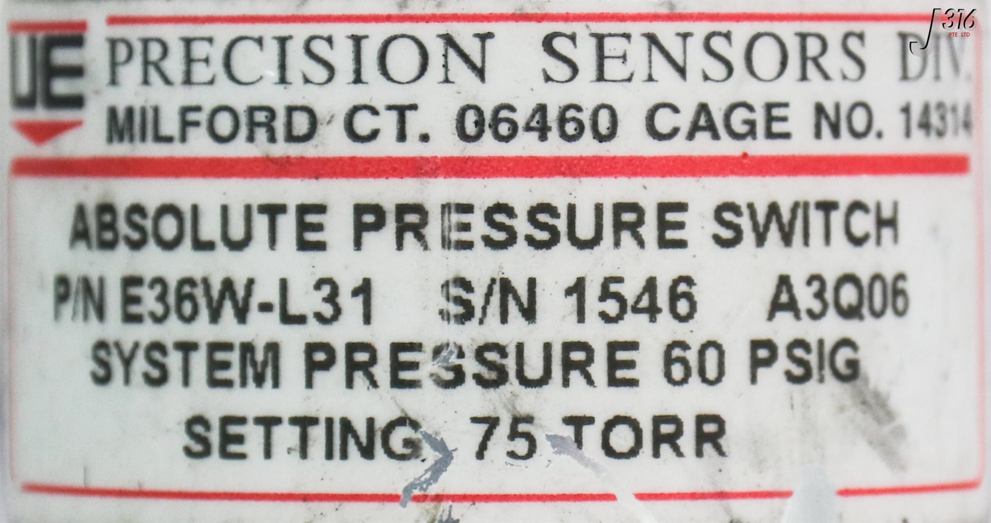 L16452 (LOT OF 40) UE PRECISION ABSOLUTE PRESSURE SWITCH 75 TORR